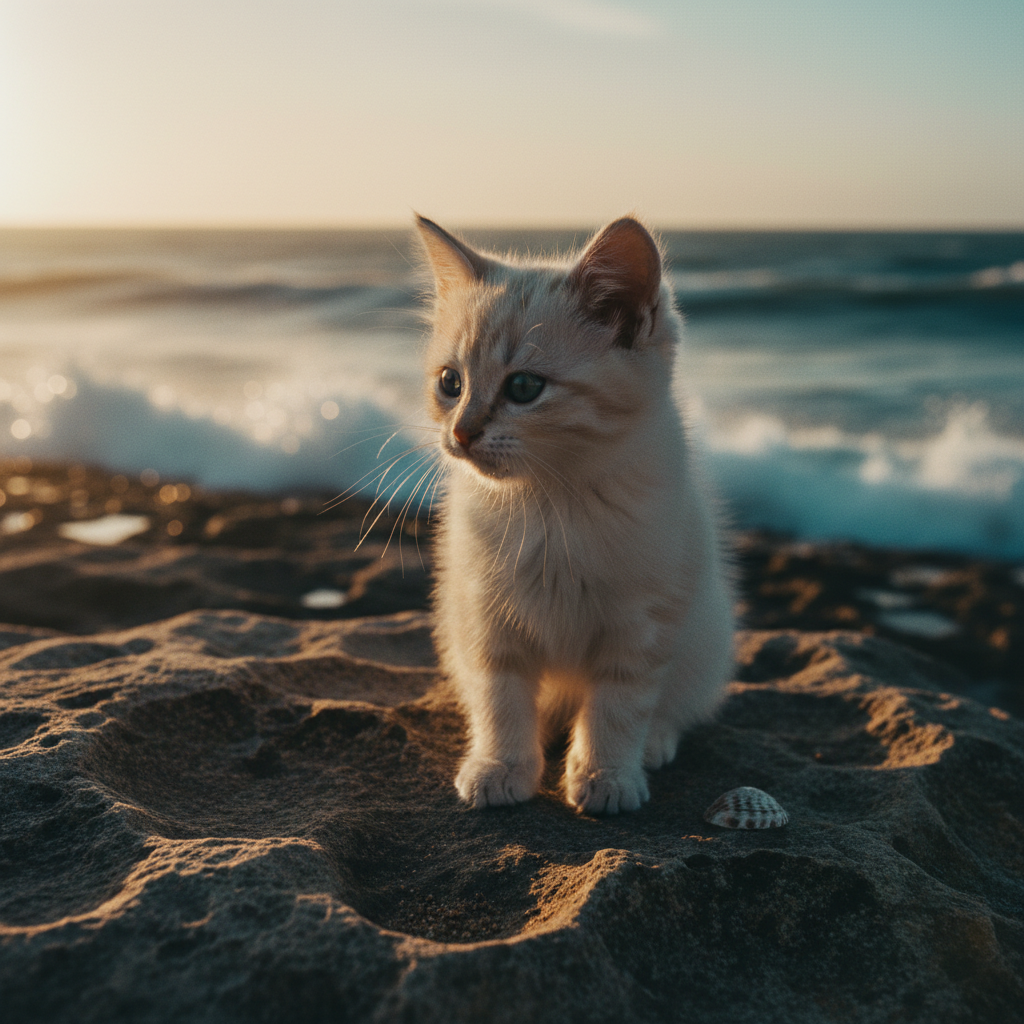 a cute cat on the coast,close shot