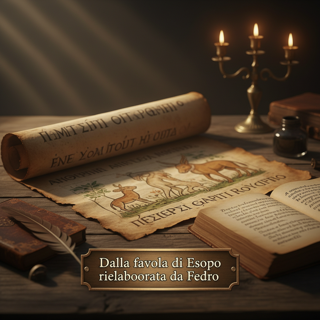 Genera un'intertitolo da mettere nel mio trailer con scritto: "Dalla favola di Esopo rielaborata da Fedro"