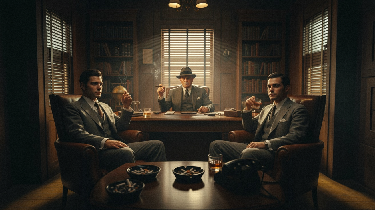 AI cinematic image inspired by The Godfather 1972 office scene
