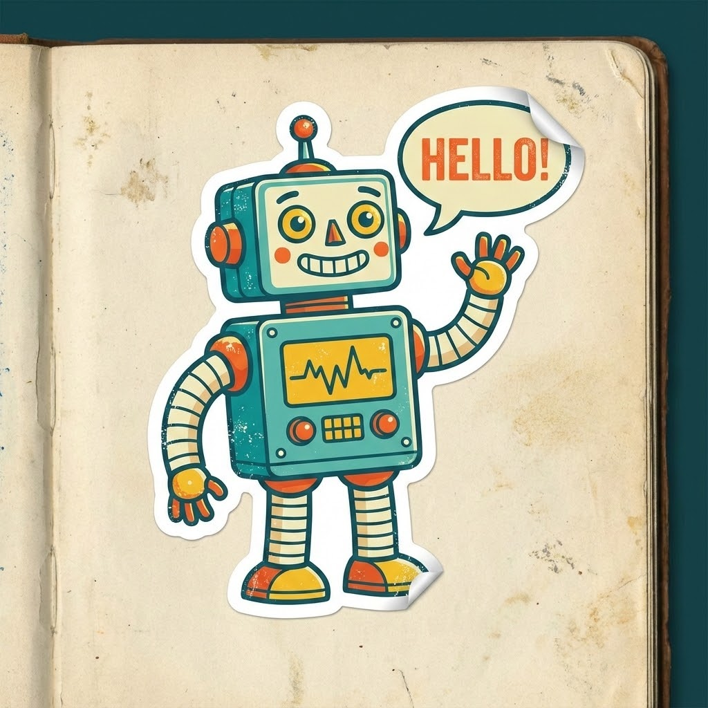 AI Sticker of a retro robot