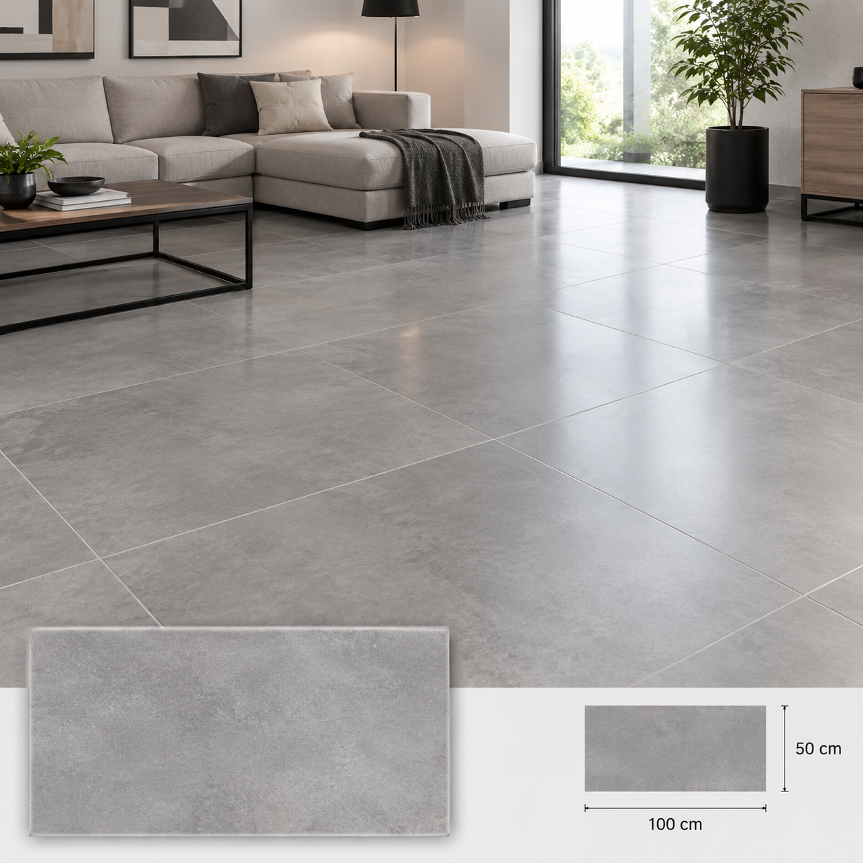 diseñarle  piso en porcelanato gris de formato 50*100cm