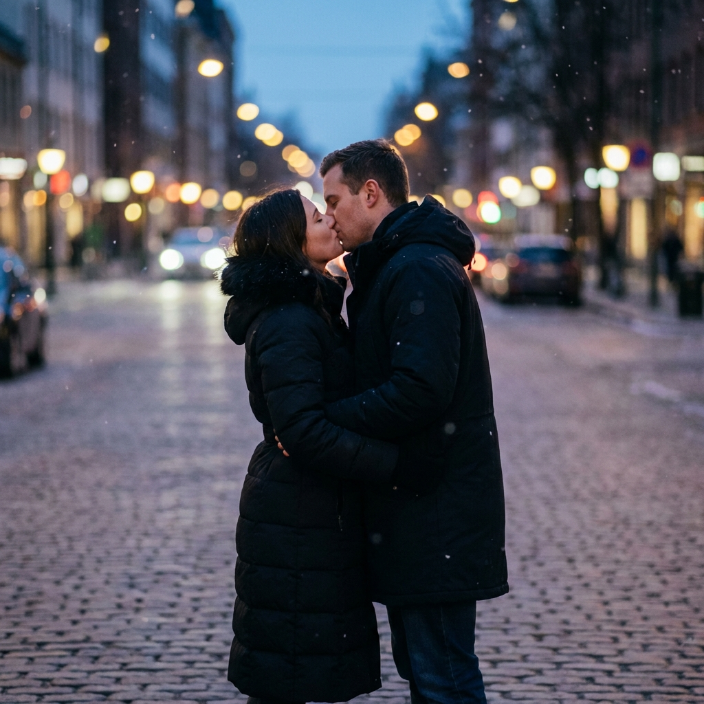 A couple kissing passionately