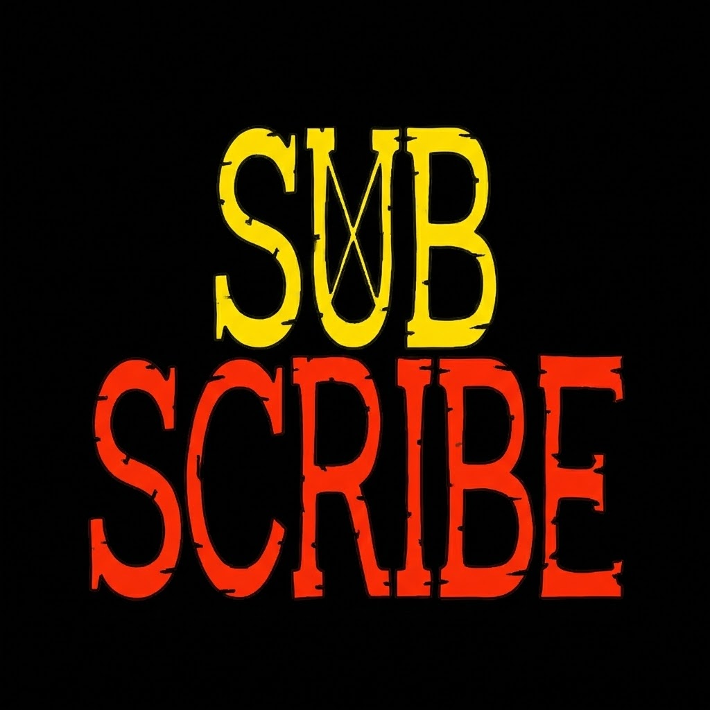 Make the text say "SUB" (top half) and "SCRIBE" (bottom half). Make the top half yellow and use the cross pattern found for the yellow O in the reference image for the "U", so the "U" should be yellow and have a cross pattern in it. Leva the bottom half red. All letters have to be Capitalized. Do not enlarge the top half of text to fit the size of the bottom half, leave it the same (so that the top half is smaller than the bottom half of text).
