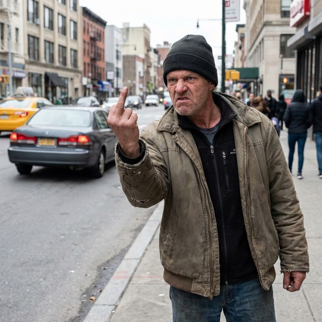 A man pointing middle finger angry