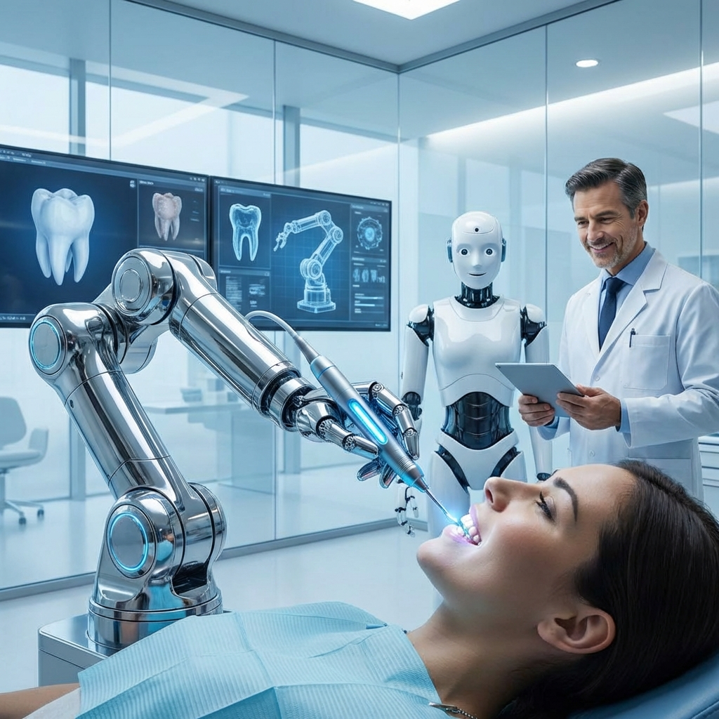 нарисуй сказочную картинку на тему стоматологии и робототехники