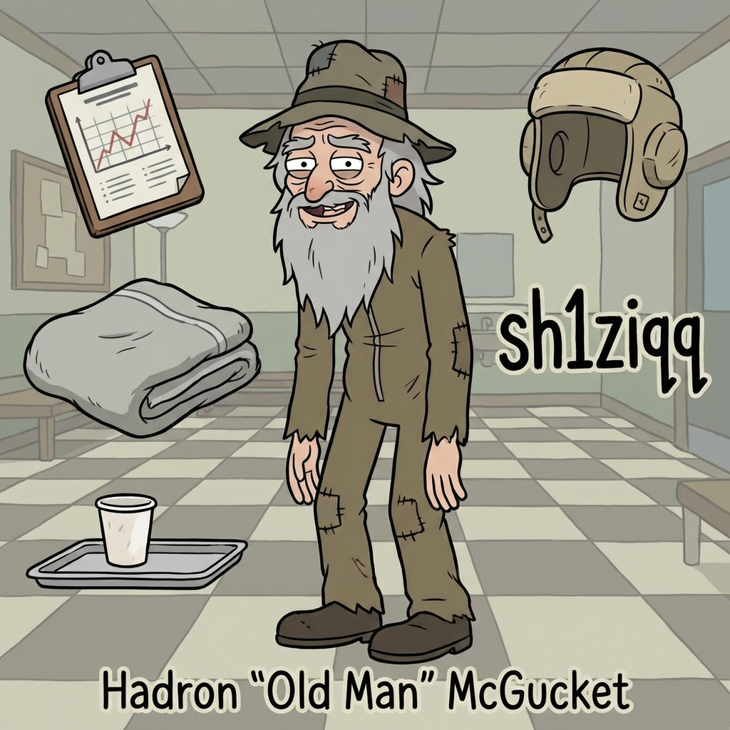 сделай пожалуйста мультяшную аватарку с возьми за основу похожего на Фиддлфорда Адрона «Старика» МакГакета из мультика Гравити Фолз, рядом с ними вещи из психушки, по центру никнейм sh1ziqq