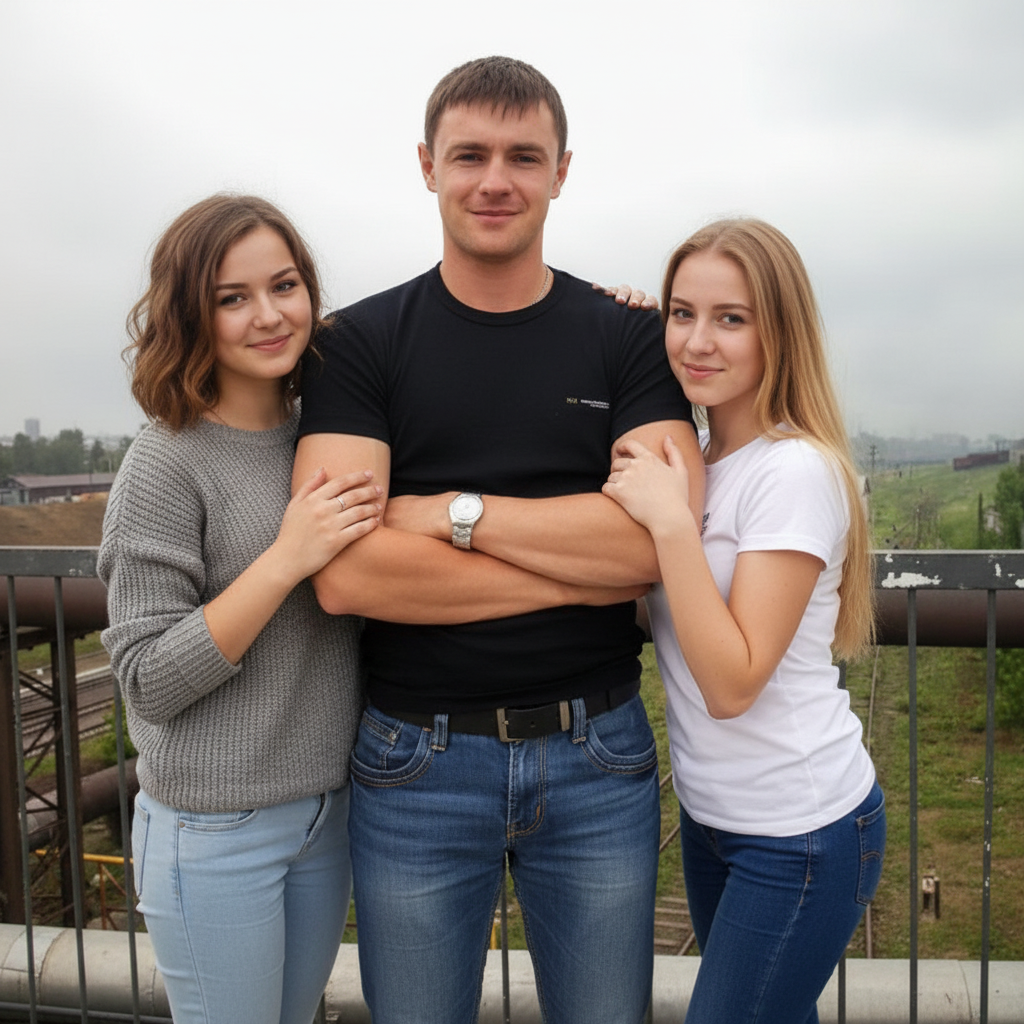 Добавь две девушки на фото и сделай как будто парень их обнимает