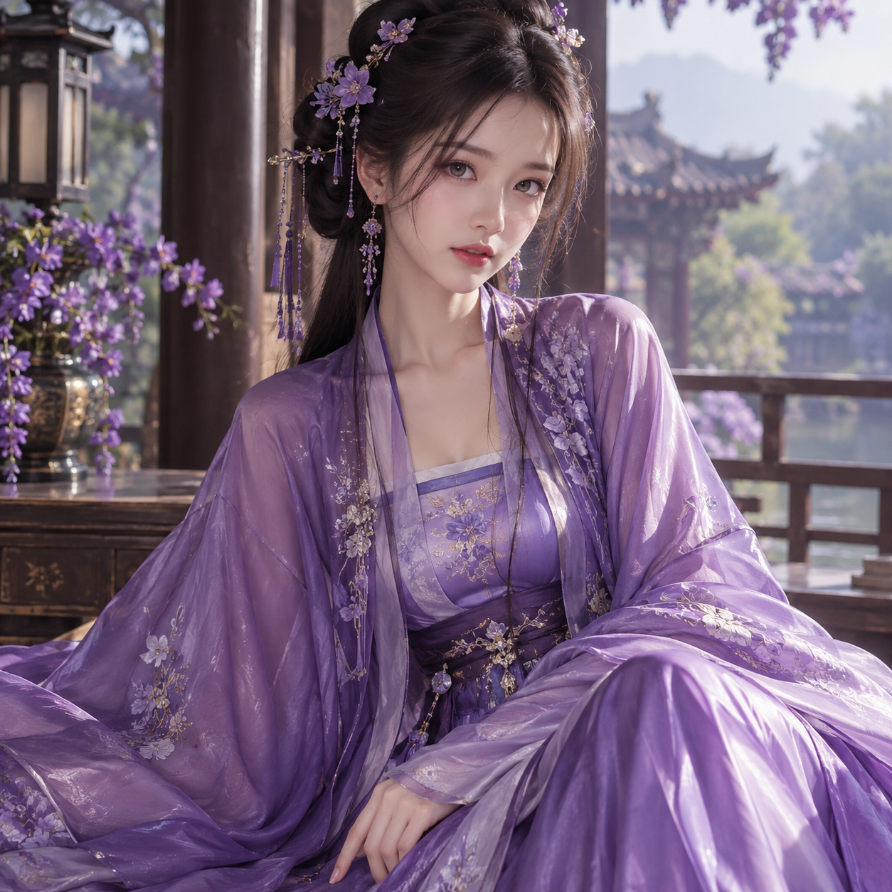 silk hanfu фиолетовой цвета